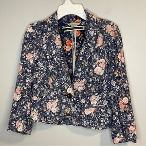 Daughters of the Liberation Anthropologie Floral Crop Linen Women's Blazer